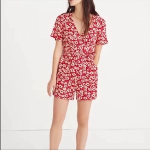 Madewell Red Fliral Wrap Romper